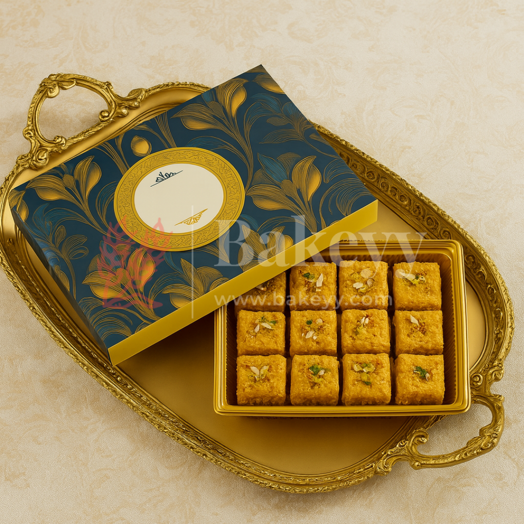 Half Kg Sweet Box | Royal blue and gold sweet box with Golden tray | Pack of 10