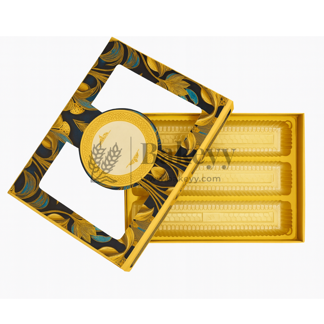 Half Kg Sweet Box | Royal Blue and Gold Sweet Box with 3 Cavity Golden tray | Pack of 10