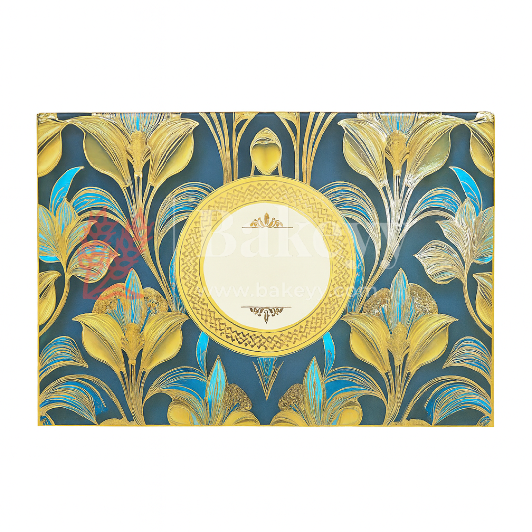 Half Kg Sweet Box | Royal blue and gold sweet box with Golden tray | Pack of 10