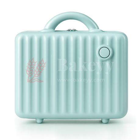 Light blue suitcase with 'Bakeyy' branding on a white background