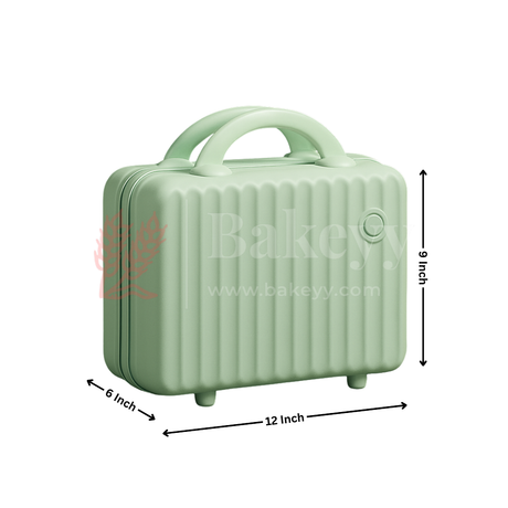 Green suitcase with dimensions on a white background
