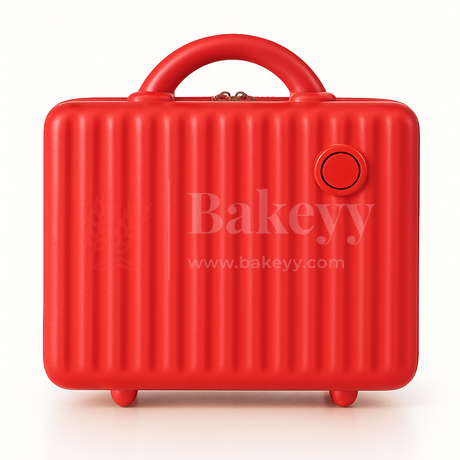 Red suitcase with 'Bakeyy' branding on a white background