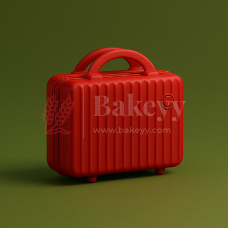 Red suitcase with 'Bakeyy' branding on a green background