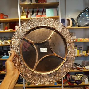 13.7_inch_Luxurious_Round_Rose_Gold-Plated_Serving_Tray_with_5_Compartments_Pack_of_1 - Bakeyy.com
