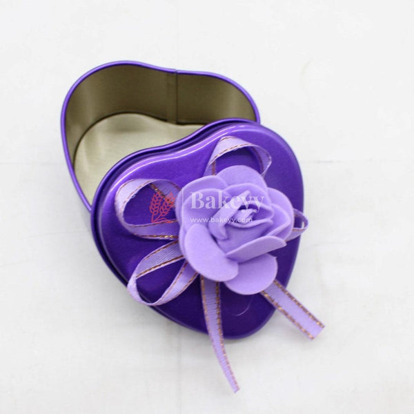 Purple Heart Empty Decorative Tin Box | Gift Box | Chocolate Box | Sweet Box | Jewellery Box | Luxury Box | Pack of 18 - Bakeyy.com