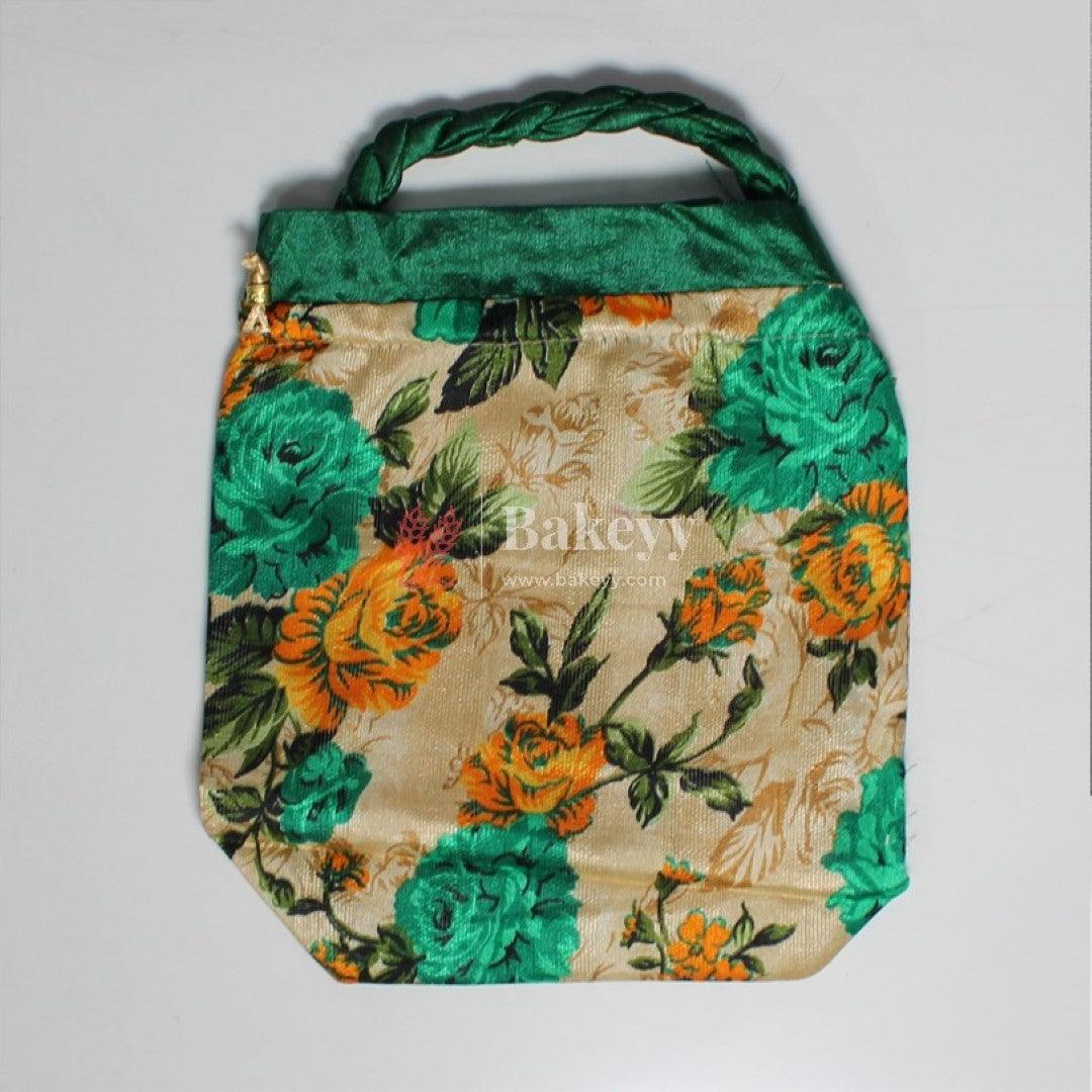 18x24 CM Design Potli Bag | Green with Floral Print | Pack Of 10 - Bakeyy.com - India - 18x24 CM Design Potli Bag | Green with Floral Print | Pack Of 10 - Default Title