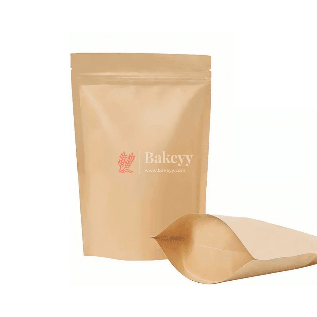 500g | Kraft Zip Lock Pouch | Brown | 15x24x4 CM | Standing Pouch - Bakeyy.com - India - 500g | Kraft Zip Lock Pouch | Brown | 15x24x4 CM | Standing Pouch - Pack Of 50 / 15x24x4 cm / 500 g