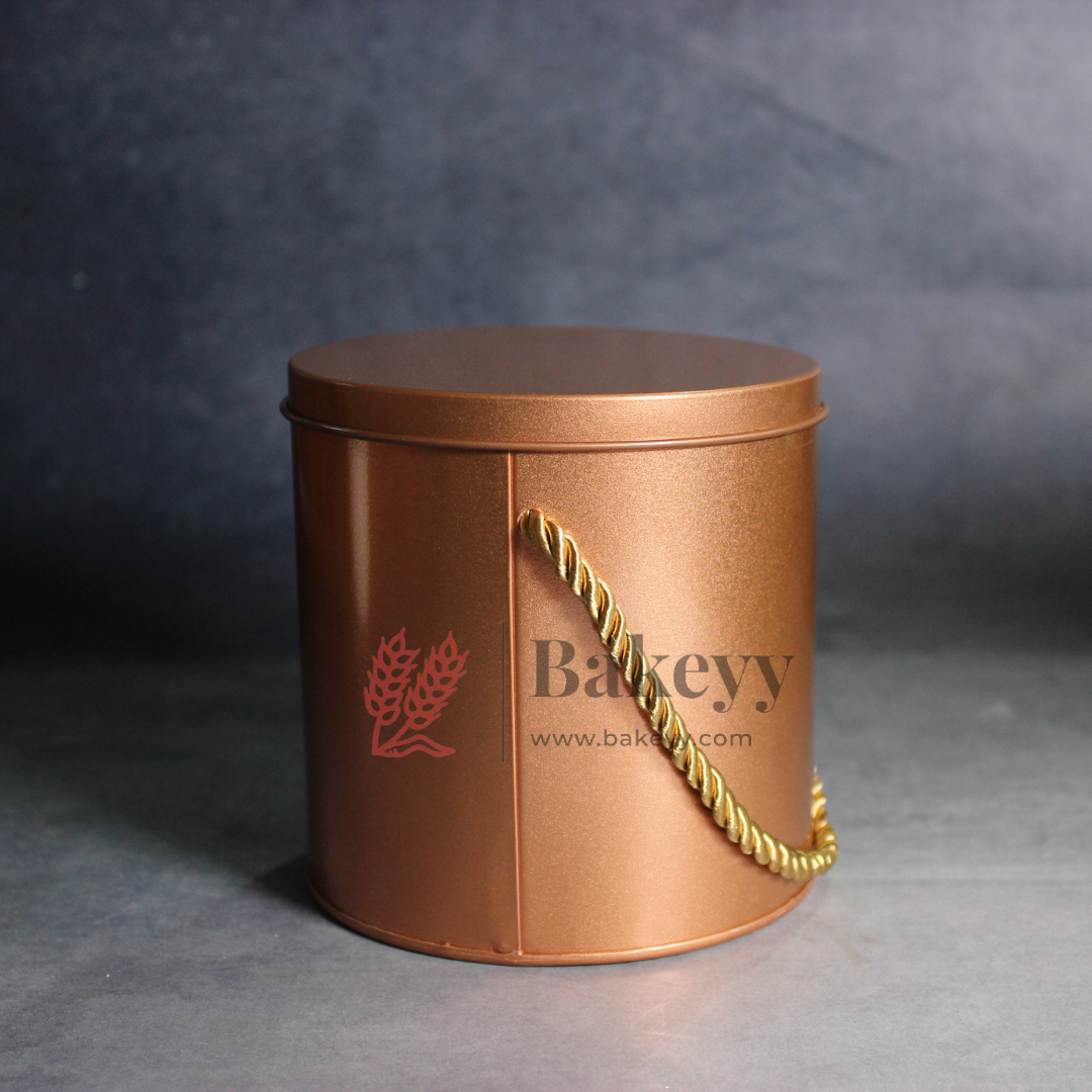 Bronze Round Tin Box with Handle | Corporate Gifting |Wedding Favors| Birthday Parties |Baby Showers | Brown| 1 Piece