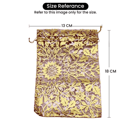 Printed Organza Potli Bags - Bakeyy.com - India - Printed Organza Potli Bags - Gold / 13 x18 Cm - Pack of 70