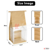 13x28x10Cm  Kraft Bread Bags with Transparent Window – Food-Grade & Stylish | Kraft Paper Pouches for Fresh Bakes | Baked Foods Packaging Storage | Pack Of 50