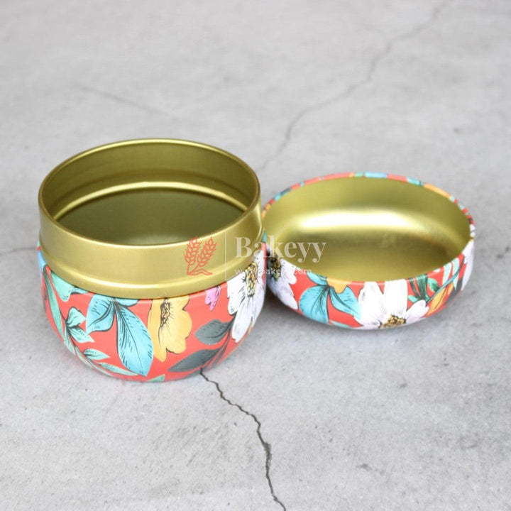 Floral Empty Candle Tin Candle Round Shaped Decorative Boxes | Candle Tin Box | Pack of 5 | - Bakeyy.com - India - Floral Empty Candle Tin Candle Round Shaped Decorative Boxes | Candle Tin Box | Pack of 5 | - Default Title