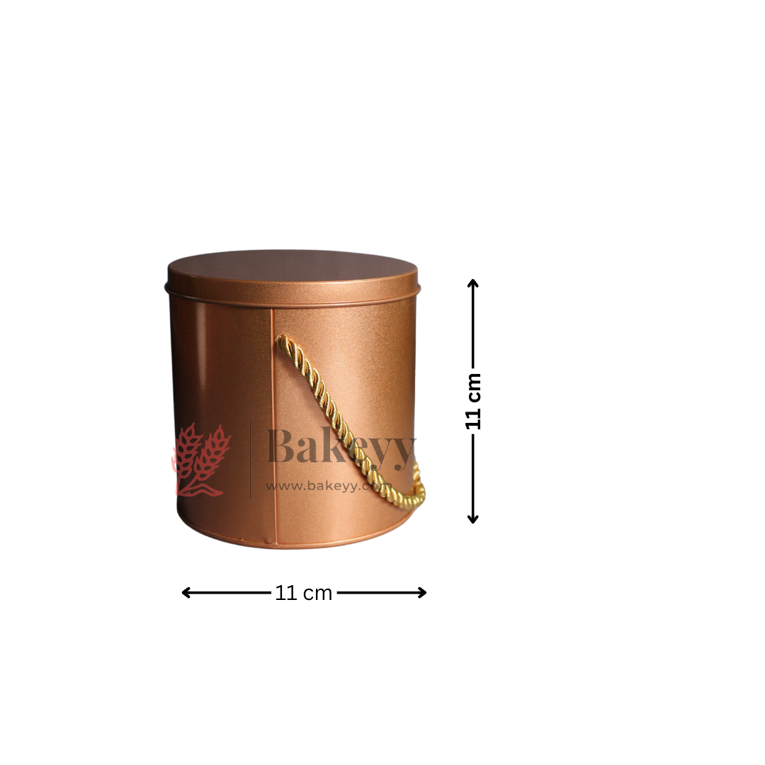 Bronze Round Tin Box with Handle | Corporate Gifting |Wedding Favors| Birthday Parties |Baby Showers | Brown| 1 Piece