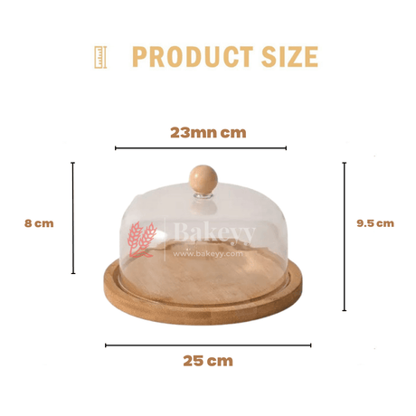 Wooden Cake Stand with Acrylic Dome | Dessert Stand | Cupcake Holder | - Bakeyy.com - India - Wooden Cake Stand with Acrylic Dome | Dessert Stand | Cupcake Holder | - Medium (10 Inch)