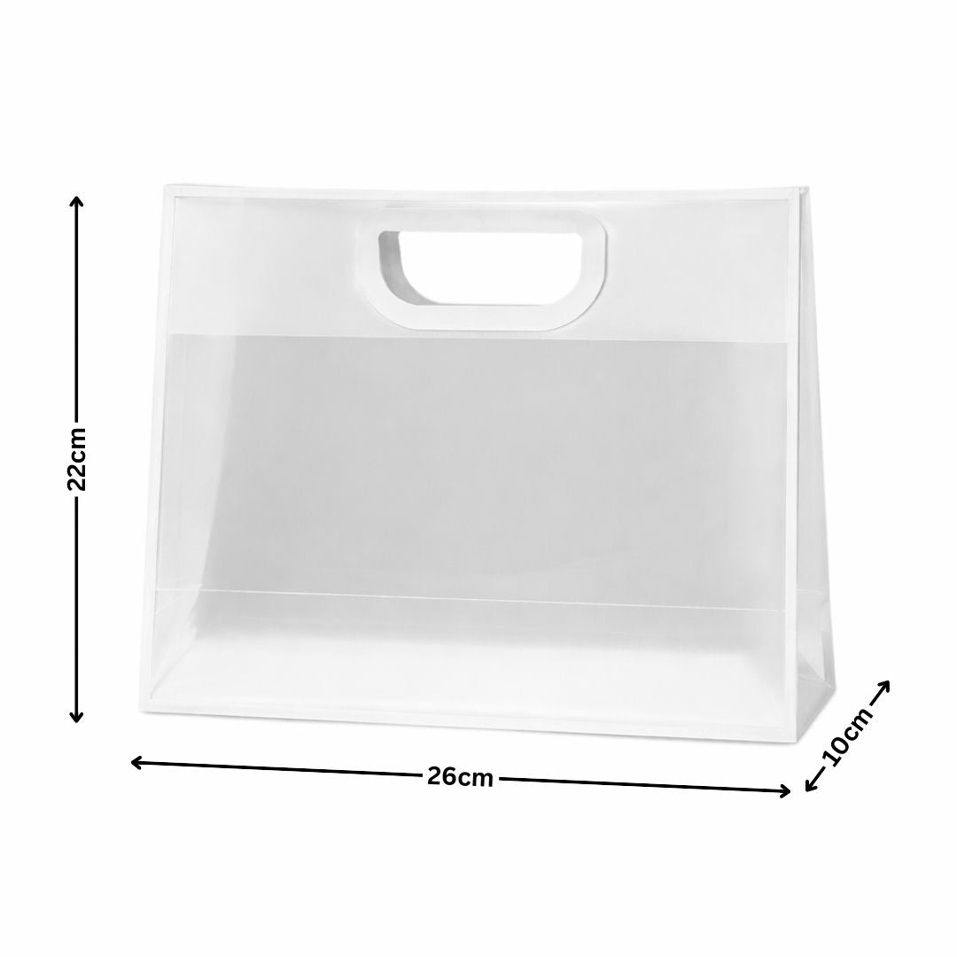 Transparent Gift Bag - White | Oval‑Cut Handle| Pack Of 12