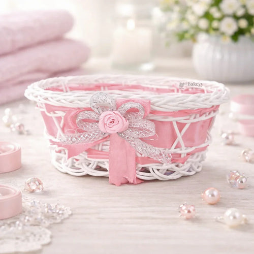 Decorative Mini Gift Basket with Ribbon Bow | Multipurpose Favor & Hamper Basket | 3 Colors Available | Pack of 1