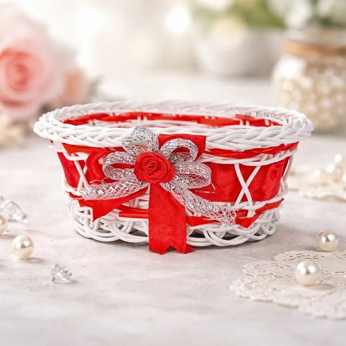 Decorative Mini Gift Basket with Ribbon Bow | Multipurpose Favor & Hamper Basket | 3 Colors Available | Pack of 1