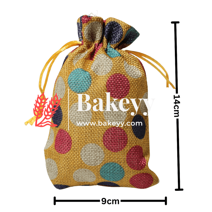 Dot Print | Printed Potli Jute Bag | Gift Return Gifts Bags | Drawstring Bags | Pack Of 10 | - Bakeyy.com - India - Dot Print | Printed Potli Jute Bag | Gift Return Gifts Bags | Drawstring Bags | Pack Of 10 | - Yellow