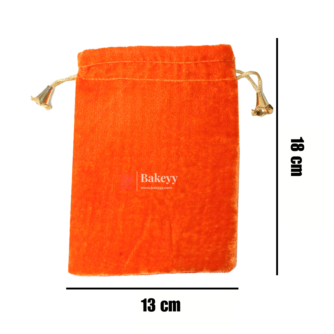 13x18 cm | Velvet Drawstring Potli Bag | Orange Colour | Pack of 10 | Luxurious Gift & Storage Pouch | - Bakeyy.com - India - 13x18 cm | Velvet Drawstring Potli Bag | Orange Colour | Pack of 10 | Luxurious Gift & Storage Pouch | - Default Title