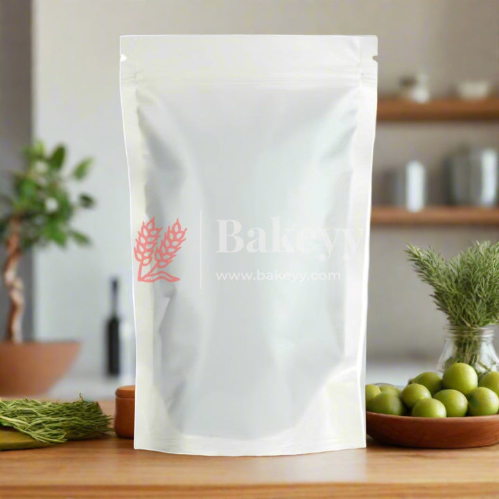 250 gm | Zip Lock Pouch | Milky White Pouch Without Window | 13.5x22 CM | Standing Pouch - Bakeyy.com