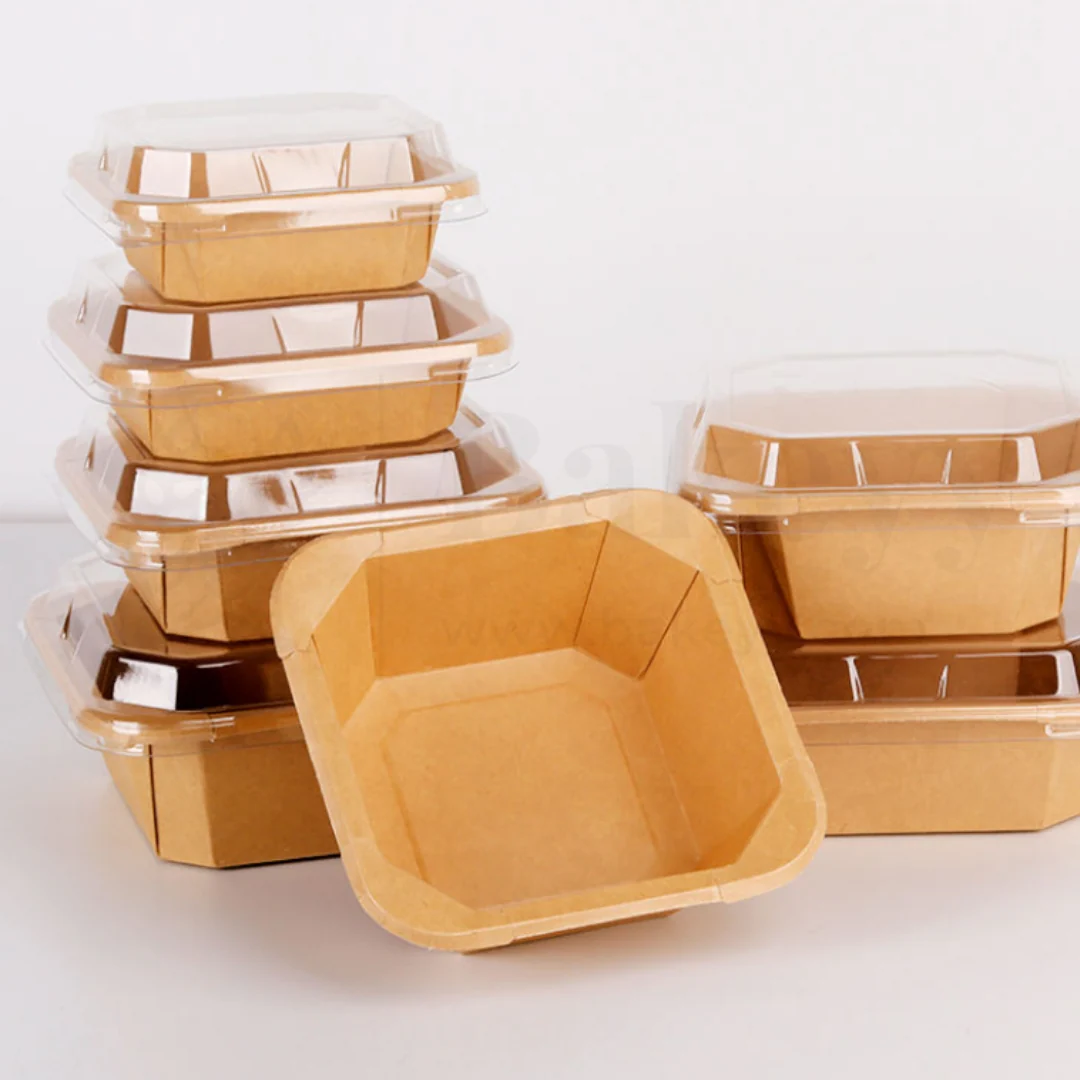 Disposable Square Kraft Containers for Food With Lid | Pack of 50 | Useful for Brownie Bites, Tres Leches and Salads