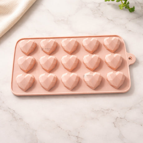 15 Cavity | Faceted Heart Design Silicone Chocolate Mould | Pack of 1 