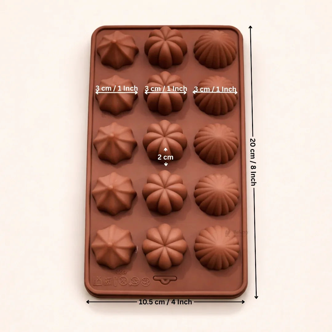 15CavityMixedFlutedDome_PumpkinDesignSiliconeChocolateMould_2 - Bakeyy.com