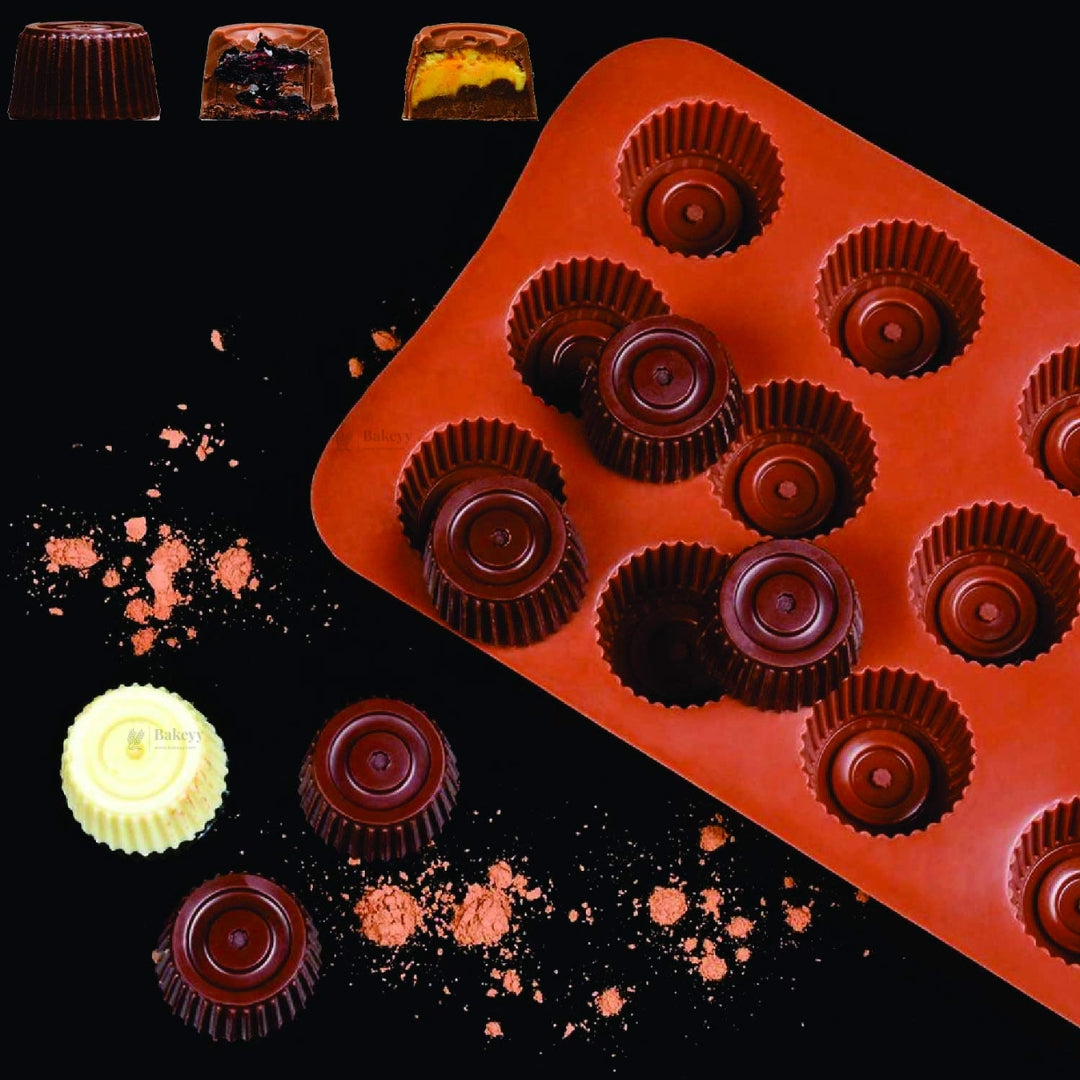 15 Cavity Silicone Chocolate Mould | Mini Fluted Cup Shape Chocolate & Candy Mold | Flexible Non-Stick Silicone Baking Mold | Pack of 1