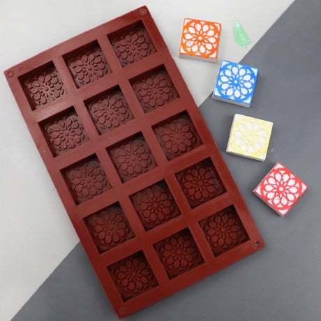 15 Cavity Square Floral Silicone Mould | Mini Dessert & Chocolate Mold | Pack of 1