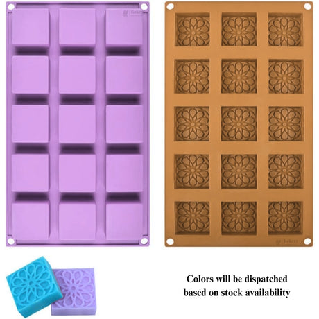 15 Cavity Square Floral Silicone Mould | Mini Dessert & Chocolate Mold | Pack of 1