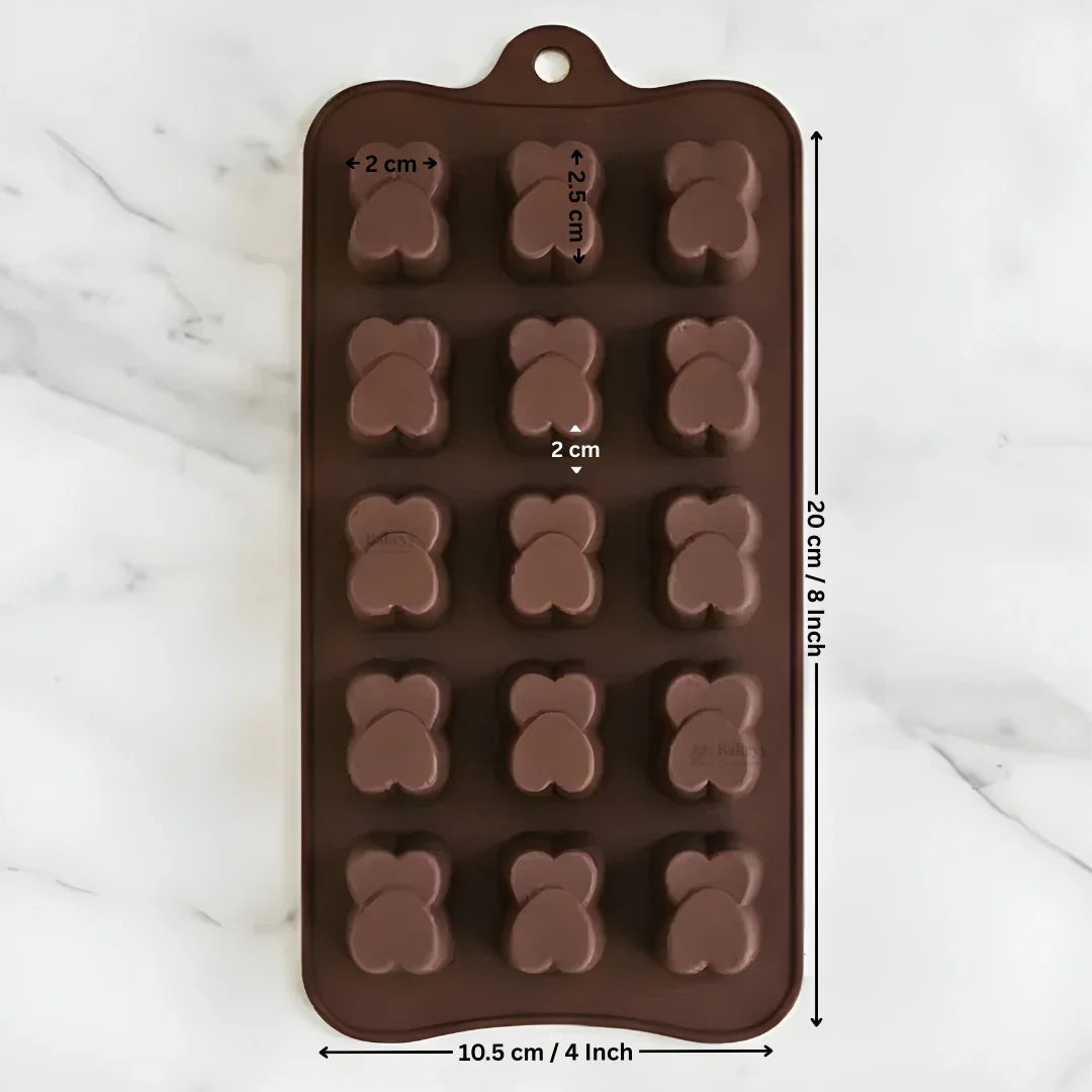 15 Cavity | Upside Down Double Heart Design Silicone Chocolate Mould | Pack of 1