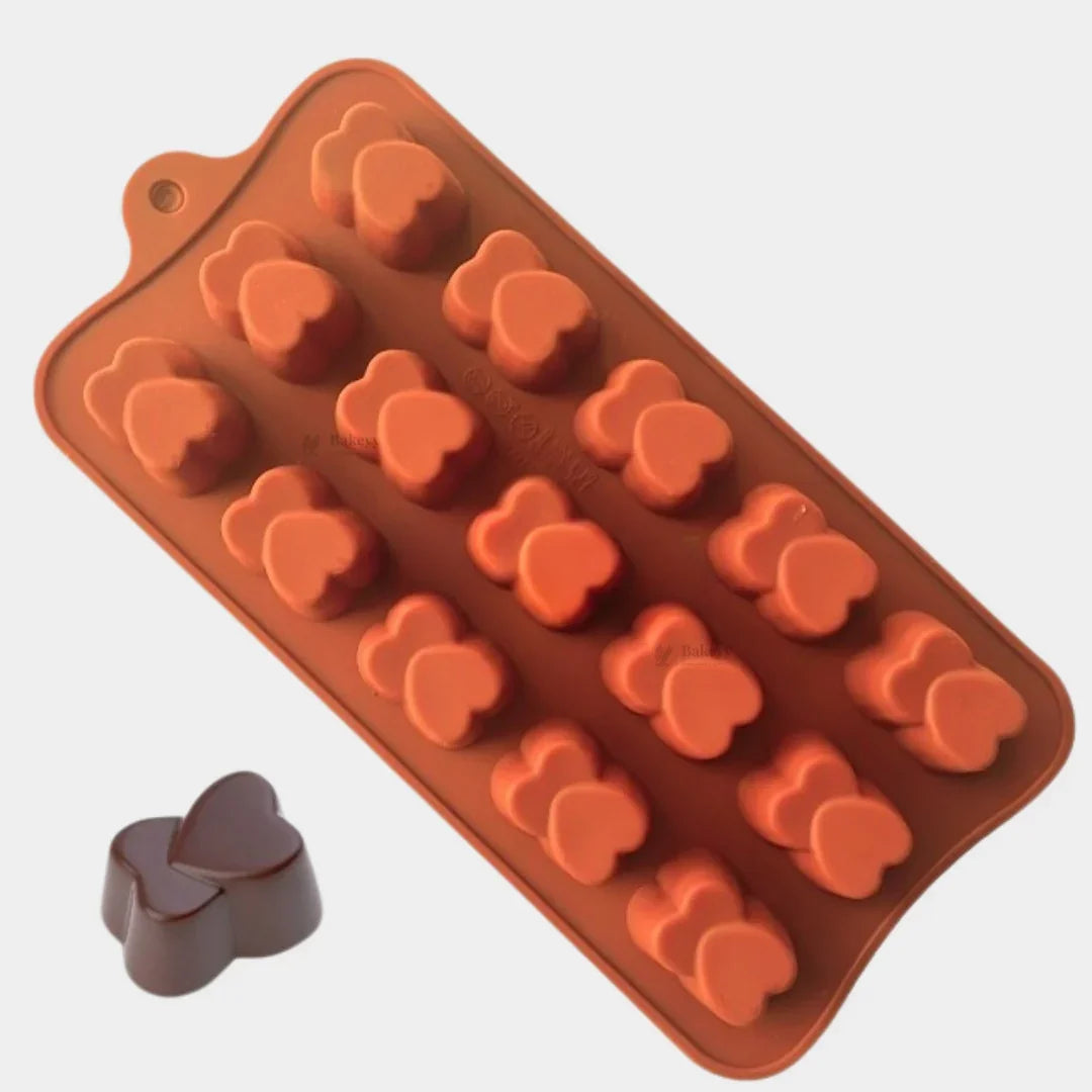15 Cavity | Upside Down Double Heart Design Silicone Chocolate Mould | Pack of 1