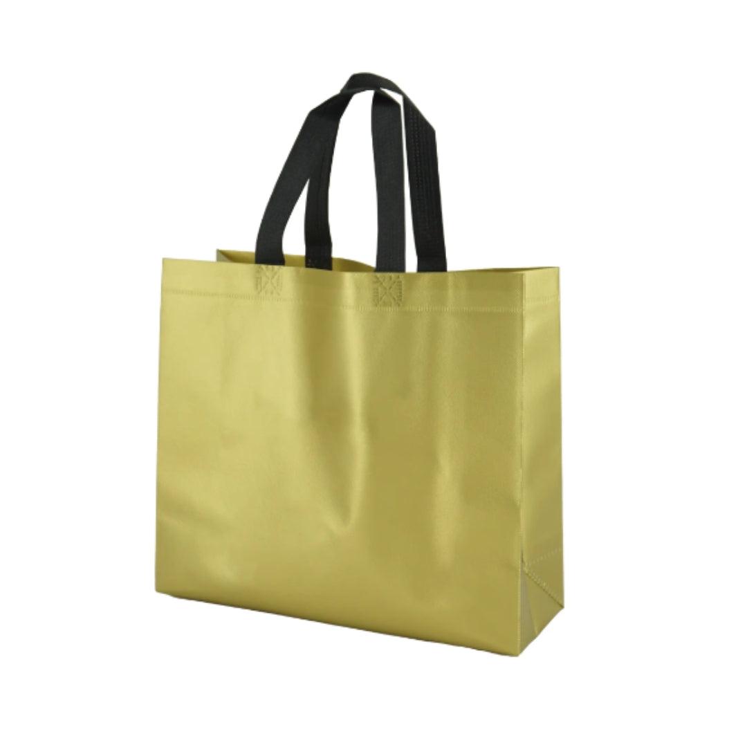 PVC Lamination Bags, Golden Bag with Black Handles, Non Woven Design, 4 sizes available - Bakeyy.com - India - PVC Lamination Bags, Golden Bag with Black Handles, Non Woven Design, 4 sizes available - Small( 8"x10") / Pack of 25