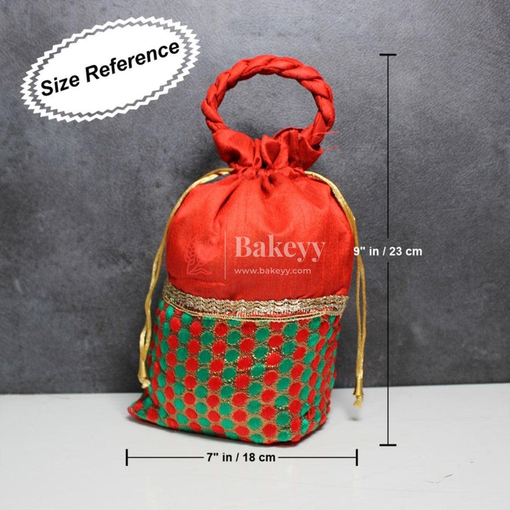 18x24 CM Design Potli Bag | Red with Colorful Print | Pack Of 10 - Bakeyy.com - India - 18x24 CM Design Potli Bag | Red with Colorful Print | Pack Of 10 - Default Title