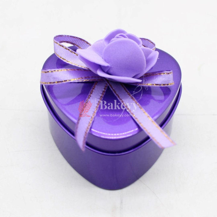 Purple Heart Empty Decorative Tin Box | Gift Box | Chocolate Box | Sweet Box | Jewellery Box | Luxury Box | Pack of 18 - Bakeyy.com