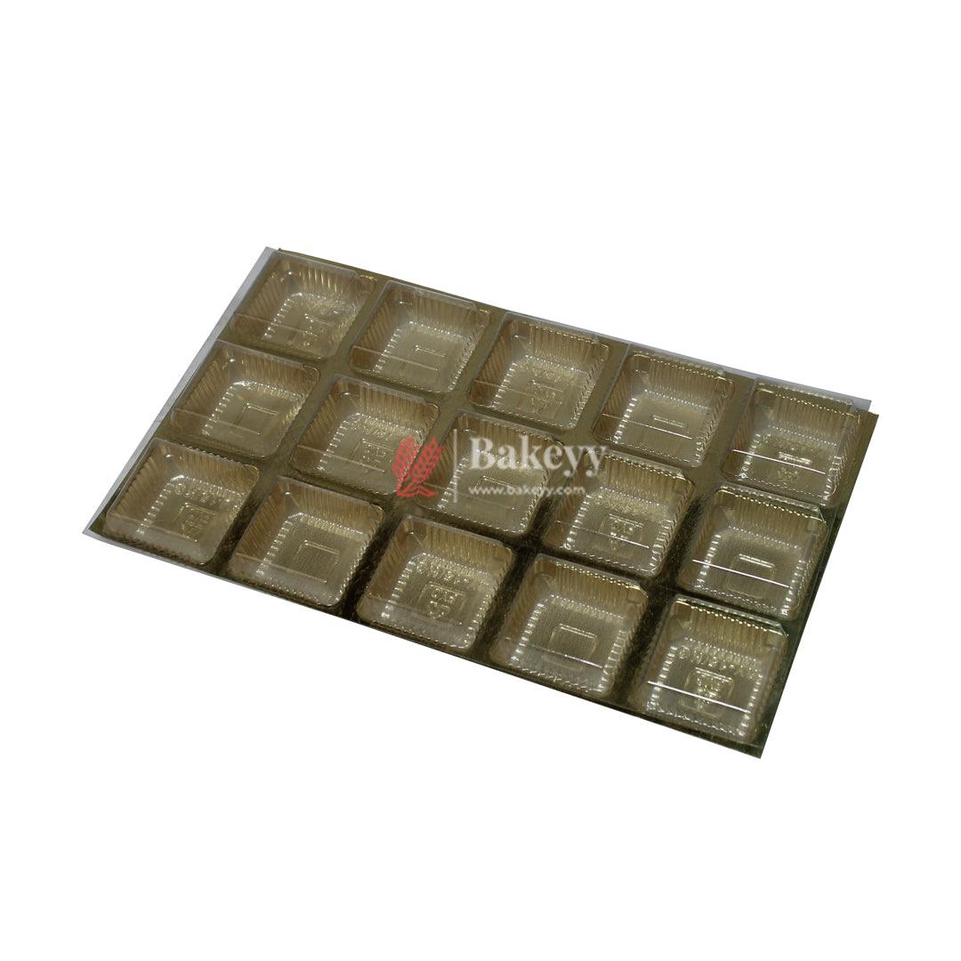 15 Cavity Gold Tray With Transparent Lid  | PACK OF 10 |