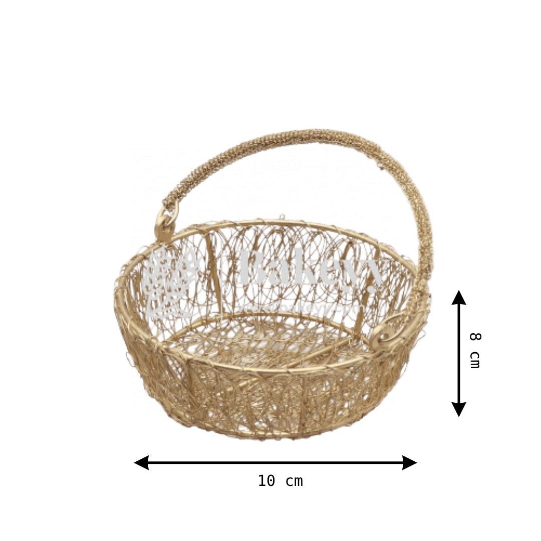 Round Decorative Gold Metal Hamper Basket For Gifting | Return Gifts - Bakeyy.com - India - Round Decorative Gold Metal Hamper Basket For Gifting | Return Gifts - Small - 6 Inch