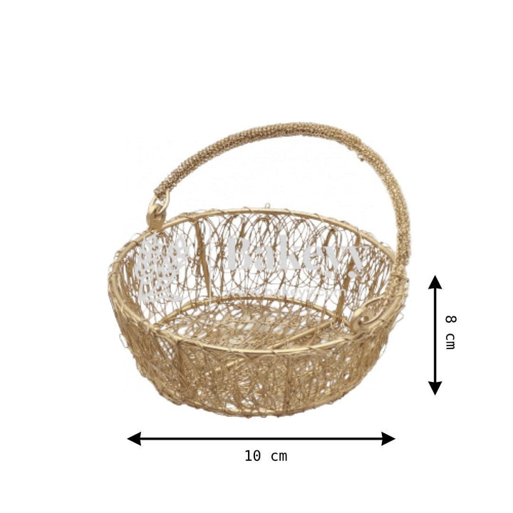 Decorative Gold Metal Hamper Basket For Gifting Round - Bakeyy.com - India - Decorative Gold Metal Hamper Basket For Gifting Round - Small