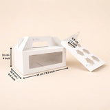 White Cupcake Box | With and Without Handle | Premium Cake Packaging Box for Cupcakes & Muffins | Multiple Cavity Options | Pack of 25