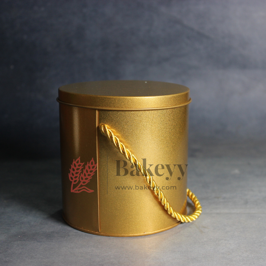 Golden Round Tin Box with Handle | Corporate Gifting |Wedding Favors| Birthday Parties |Baby Showers| 1 Piece