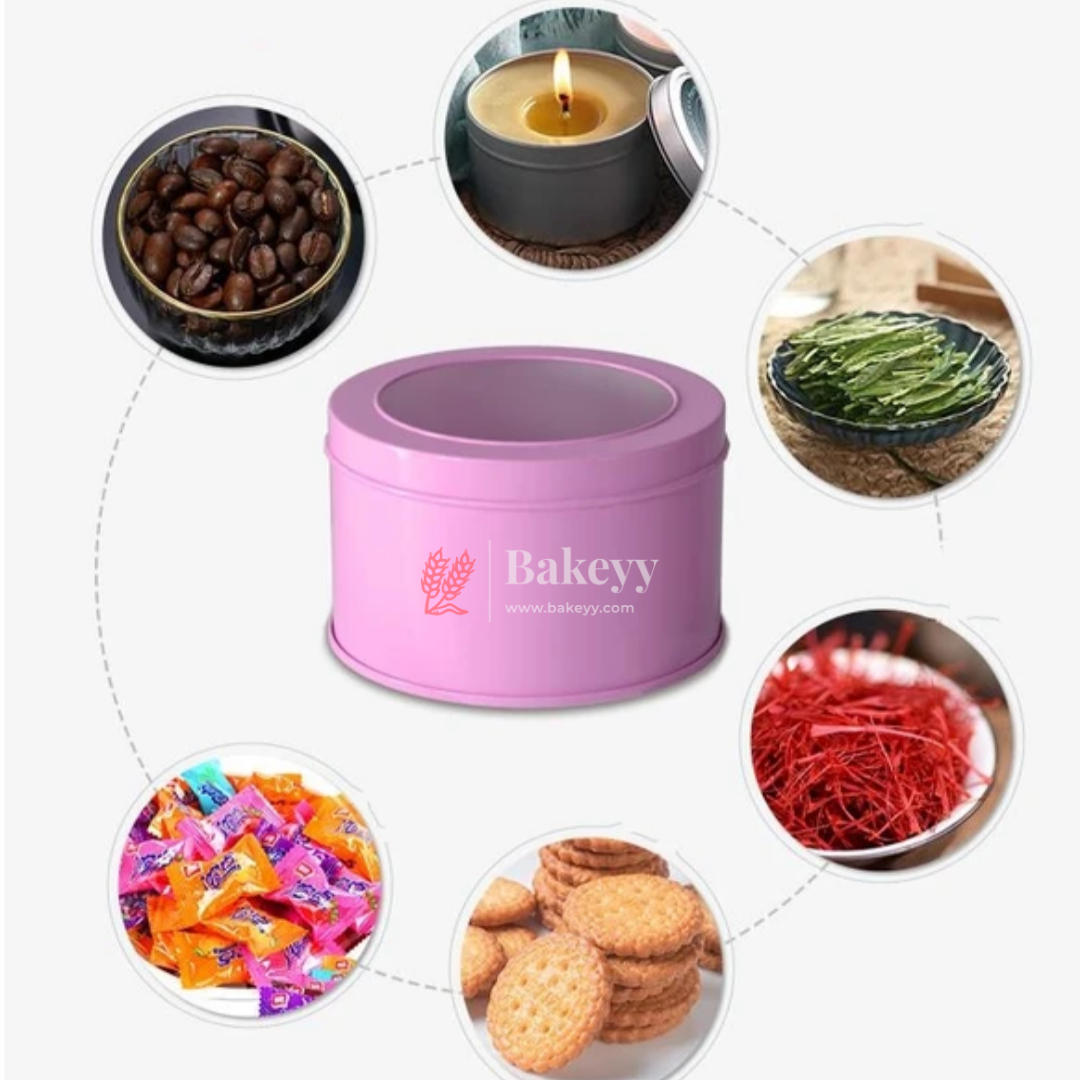 Round Tin Containers with Clear Lids | Pack of 12 | Red | Blue |Pink |Sky Blue | Gift Box | Chocolate Box | Sweet Box | Jewellery Box | Pvc Tin Box |