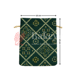 Bandhini Print Potli Bag with Drawstring – Festive Gift Pouch | Dark Green | Pack of 10
