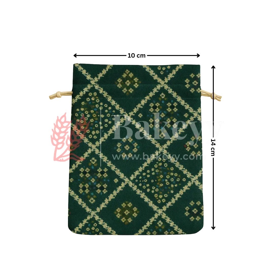 Bandhini Print Potli Bags | Perfect for Festive Gifting | Pack of 10 - Bakeyy.com - India - Bandhini Print Potli Bags | Perfect for Festive Gifting | Pack of 10 - Green / 10x14 cm 150.00