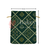 Bandhini Print Potli Bag with Drawstring – Festive Gift Pouch | Dark Green | Pack of 10