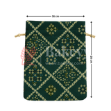 Bandhini Print Potli Bag with Drawstring – Festive Gift Pouch | Dark Green | Pack of 10