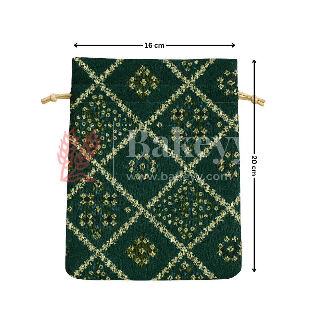 Bandhini Print Potli Bags | Perfect for Festive Gifting | Pack of 10 - Bakeyy.com - India - Bandhini Print Potli Bags | Perfect for Festive Gifting | Pack of 10 - Green / 16x20 cm 250.00
