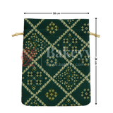 Bandhini Print Potli Bag with Drawstring – Festive Gift Pouch | Dark Green | Pack of 10