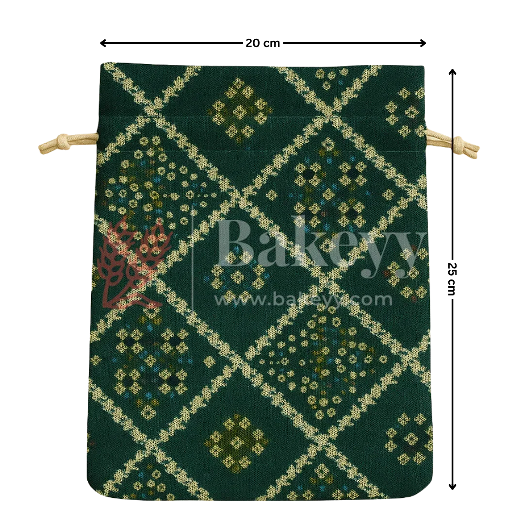 Bandhini Print Potli Bags | Perfect for Festive Gifting | Pack of 10 - Bakeyy.com - India - Bandhini Print Potli Bags | Perfect for Festive Gifting | Pack of 10 - Green / 20x25 cm 350.00