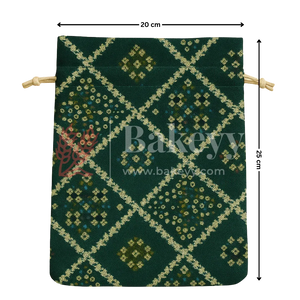 Bandhini Print Potli Bags | Perfect for Festive Gifting | Pack of 10 - Bakeyy.com - India - Bandhini Print Potli Bags | Perfect for Festive Gifting | Pack of 10 - Green / 20x25 cm 350.00