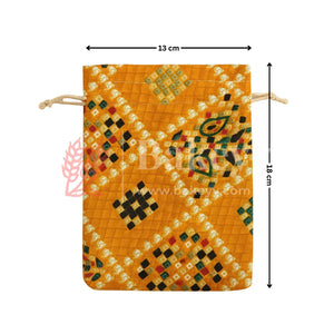 Bandhini Print Potli Bag with Drawstring – Festive Gift Pouch | Yellow | Pack of 10 - Bakeyy.com - India - Bandhini Print Potli Bag with Drawstring – Festive Gift Pouch | Yellow | Pack of 10 - 13x18 cm