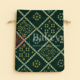 Bandhini Print Potli Bag with Drawstring – Festive Gift Pouch | Dark Green | Pack of 10